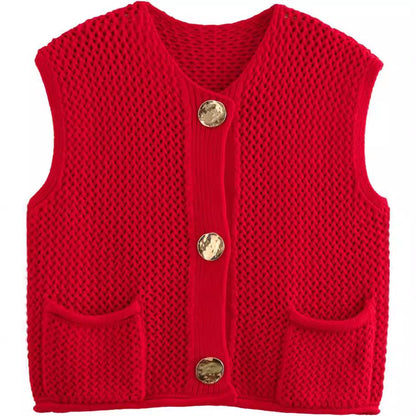 Dames gilet en tricot avec boutons décoratifs et poches Chic und Stil