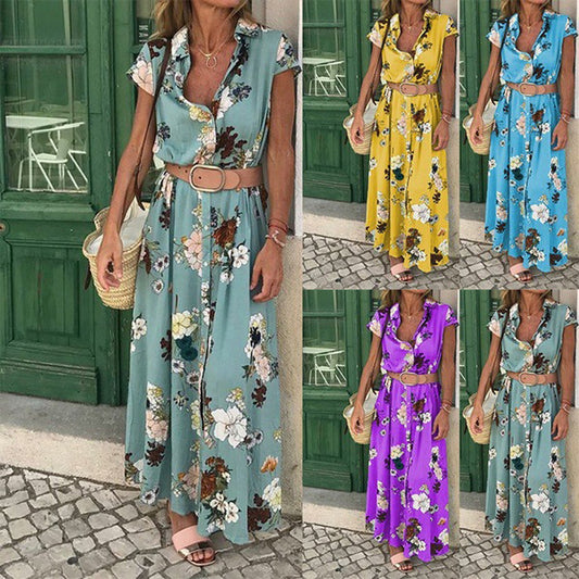 Robe maxi pour femmes avec motif floral et ceinture taille élégante Chic und Stil