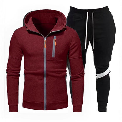 Sporty hoodie for men with practical zipper and chic jogger pants