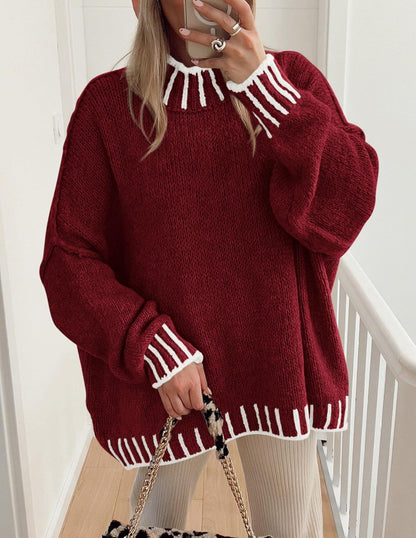 Pull en gros tricot décontracté pour femmes avec motif rayé moderne Chic und Stil
