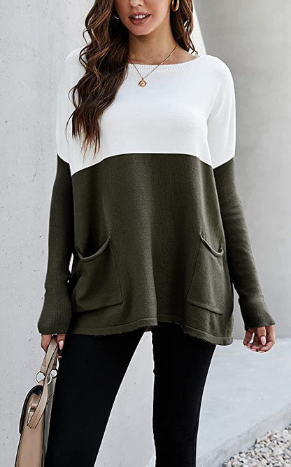 Pull en tricot pour femmes avec grandes poches avant et design contrasté Chic und Stil