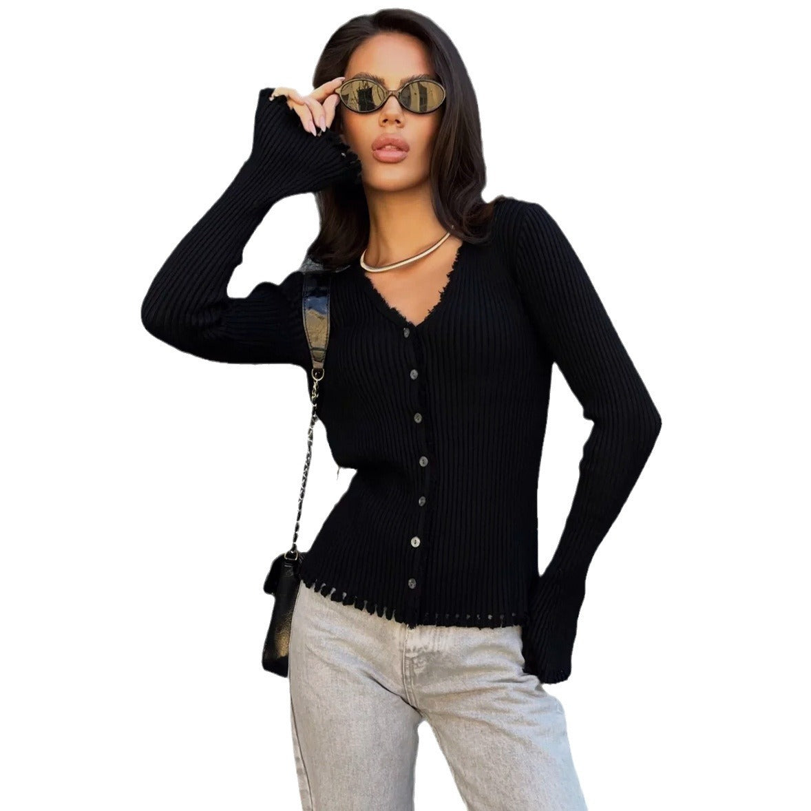 Dames Cardigan côtelé avec détails en volants Chic und Stil