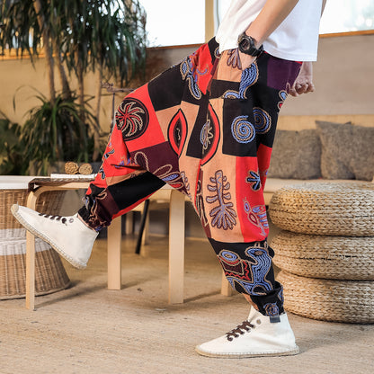 Casual Harem Pants for men with colorful artistic pattern and elastic waist Chic und Stil
