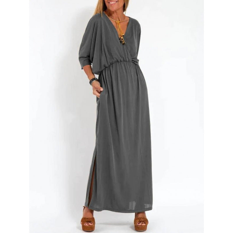 Robe maxi décontractée pour femmes avec décolleté en V et fentes latérales Chic und Stil