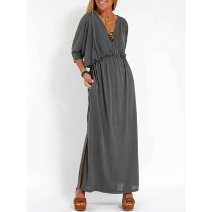 Robe maxi décontractée pour femmes avec décolleté en V et fentes latérales Chic und Stil