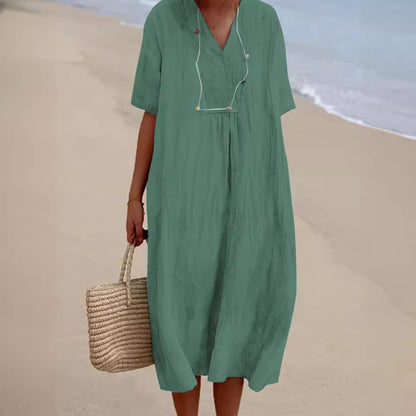 Robe de plage décontractée pour femmes avec décolleté en V et ourlet large Chic und Stil