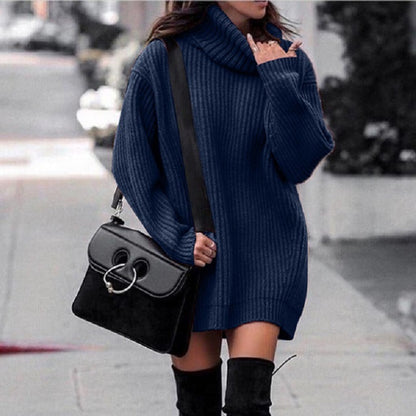 Robe en tricot pour femmes avec col montant et structure en côtes Chic und Stil
