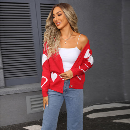 Ladies soft knit pullover with heart-shaped pattern Chic and Style