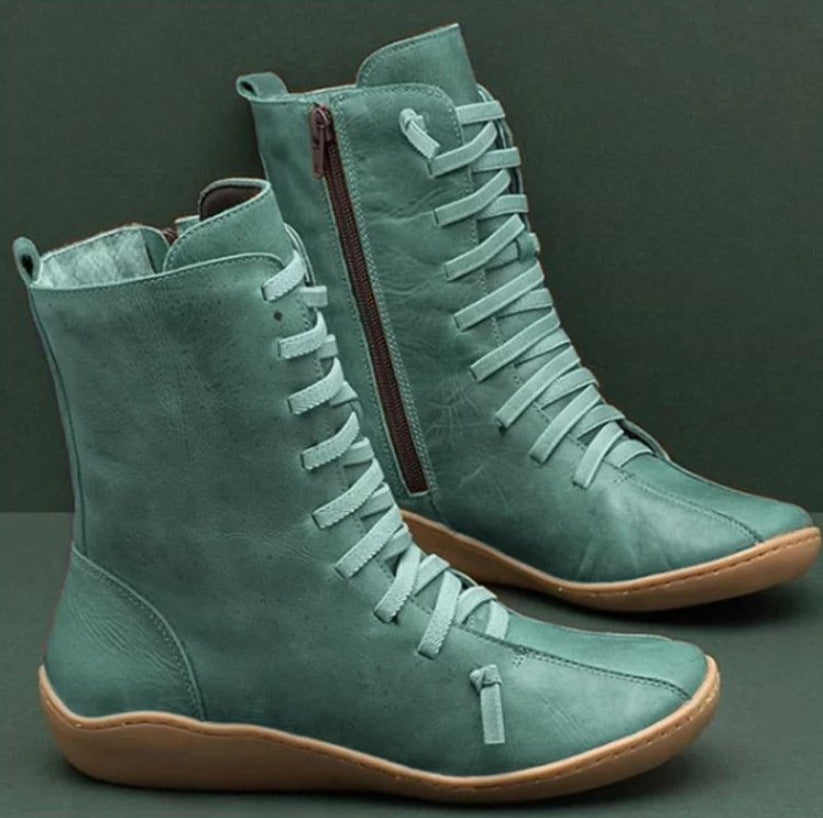 Bottes en cuir pour femmes à tige haute et lacets respirants Chic und Stil
