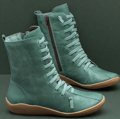 Bottes en cuir pour femmes à tige haute et lacets respirants Chic und Stil