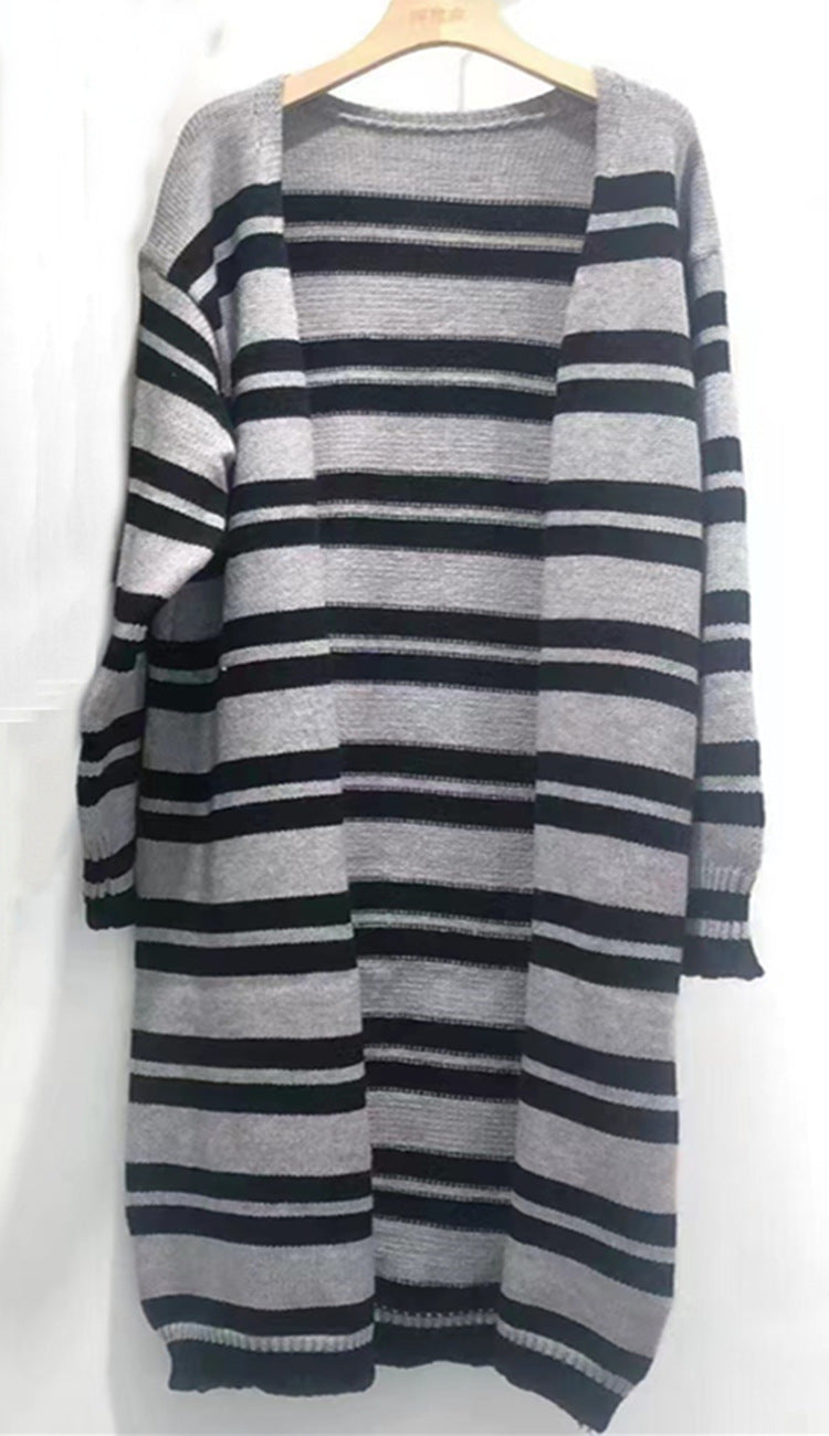 Cardigan côtelé décontracté pour femme avec un motif rayé moderne et une coupe ouverte Chic und Stil