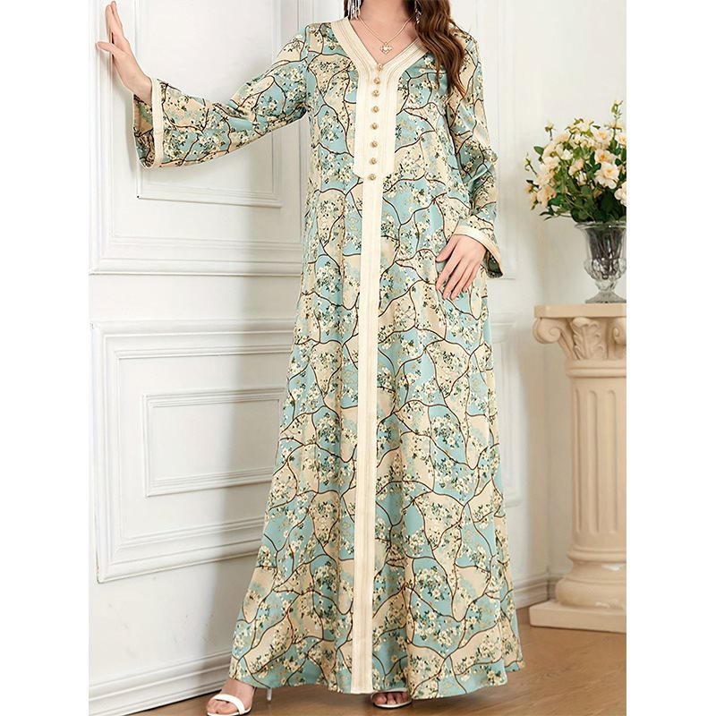Robe maxi femme avec motif floral artistique et détails de boutons Chic und Stil
