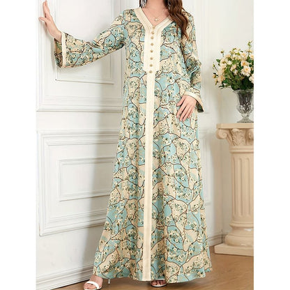 Robe maxi femme avec motif floral artistique et détails de boutons Chic und Stil