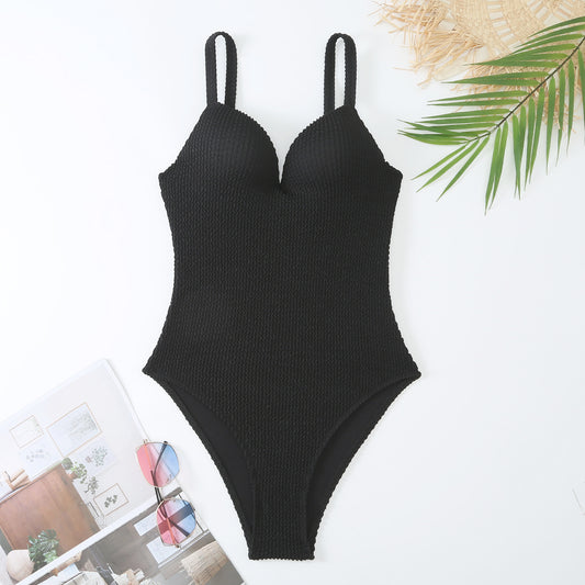 Maillot de bain taille haute pour femmes avec surface à textures côtelées et bretelles réglables Chic und Stil