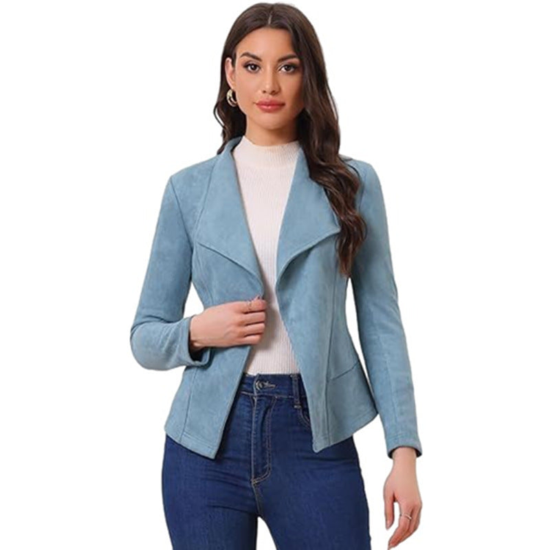 Blazer en simili cuir pour femmes avec coupe décontractée et revers tendance Chic und Stil