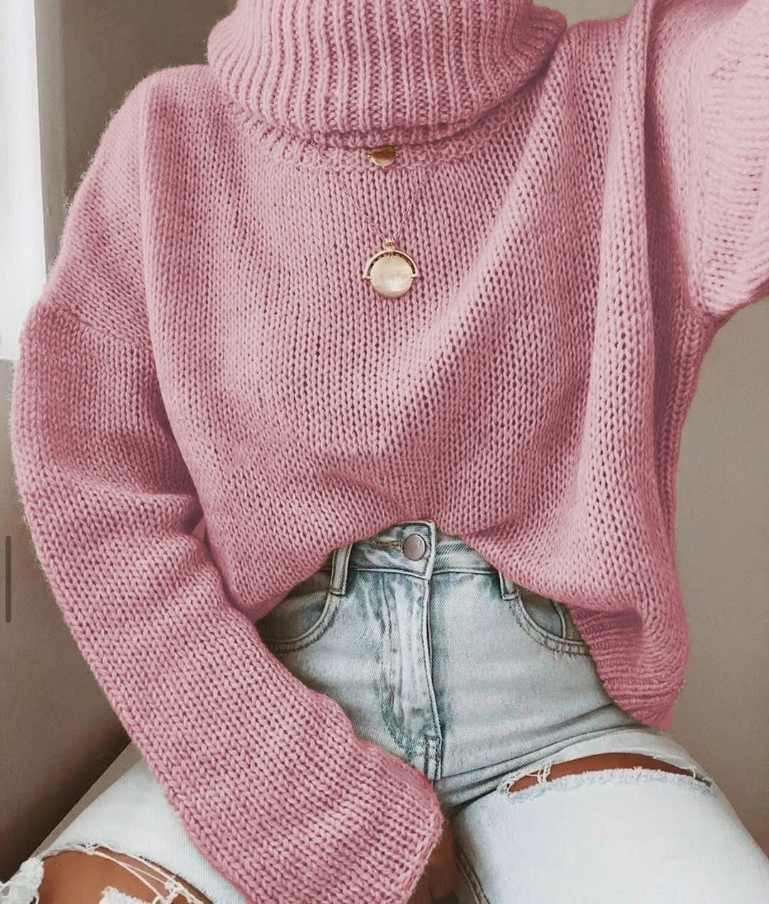 Pull en tricot pour femmes avec col montant et coupe décontractée Chic und Stil