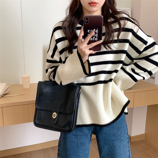 Pull décontracté rayé pour femmes à coupe large Chic und Stil