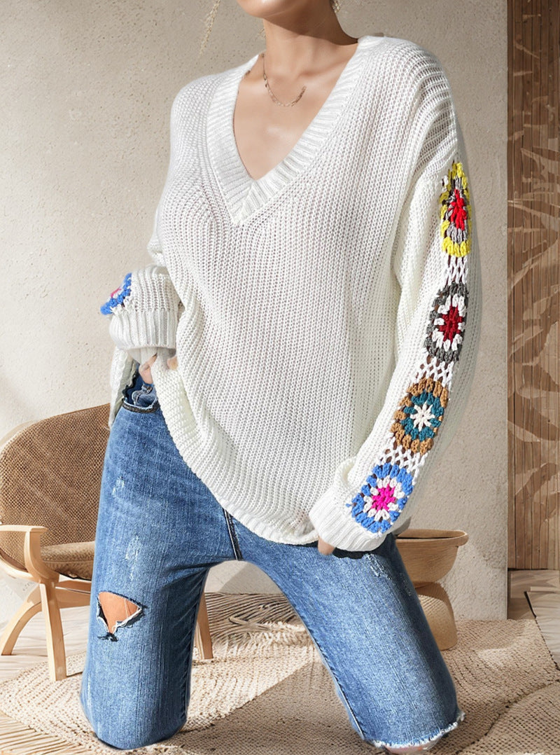 Pull en tricot pour femmes avec des accents de crochet ludiques et une coupe ample Chic und Stil