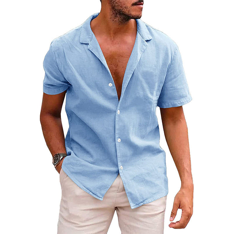 Chemise en lin décontractée pour hommes avec col montant et boutonnière Chic und Stil
