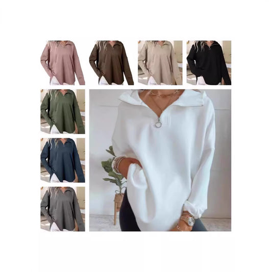 Pull en gros classique pour femmes avec demi-fermeture éclair et poches latérales Chic und Stil
