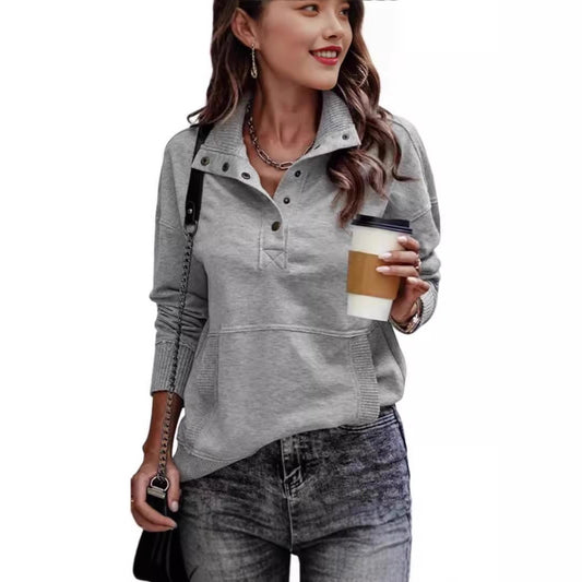 Pull sportif pour femmes de style vintage avec col montant et boutons pression Chic und Stil