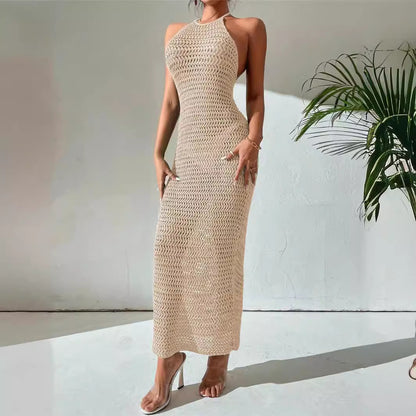 Robe halter à manches longues Damen en structure en crochet aérée Chic und Stil