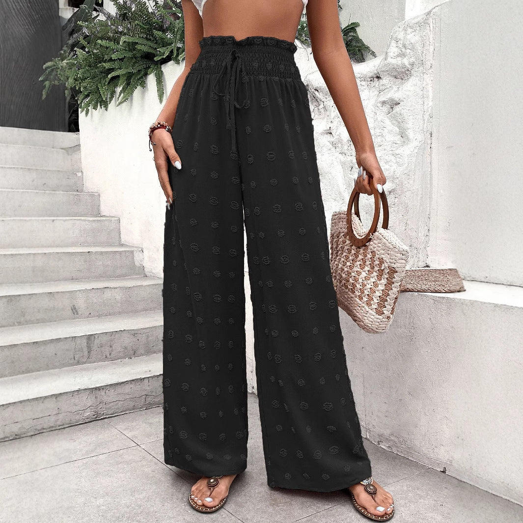 Wide palazzo pants for women with elastic waistband and decorative pattern Chic und Stil