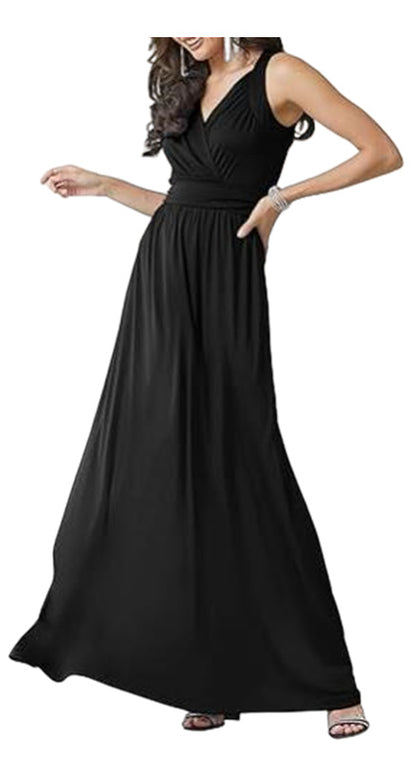 Robe maxi pour dames avec un élégant décolleté en V et une coupe fluide Chic und Stil