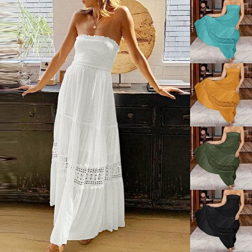 Robe maxi sans bretelles pour femmes avec un élégant bord en dentelle Chic und Stil