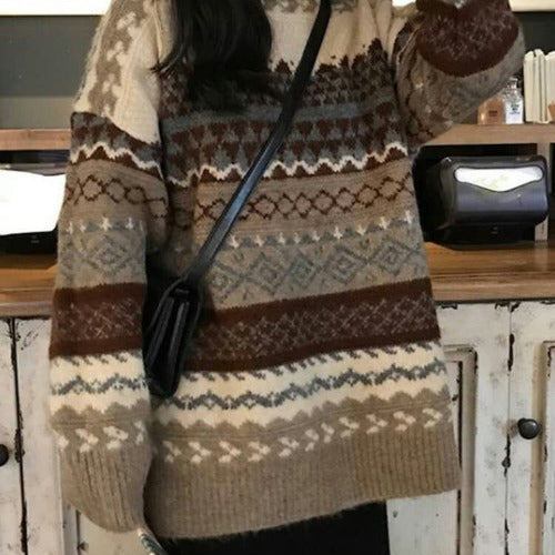 Dames Grand Pull Oversized avec motif graphique Chic und Stil