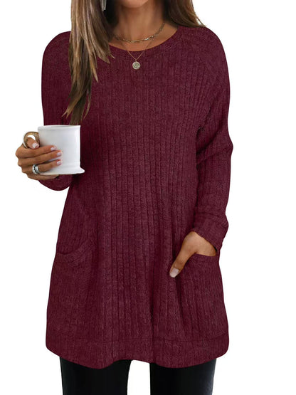 Pull en tricot décontracté pour femmes avec poches latérales et structure ribbed Chic und Stil