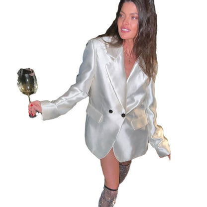 Dames Élégant ensemble blazer avec pantalons brillants Chic und Stil