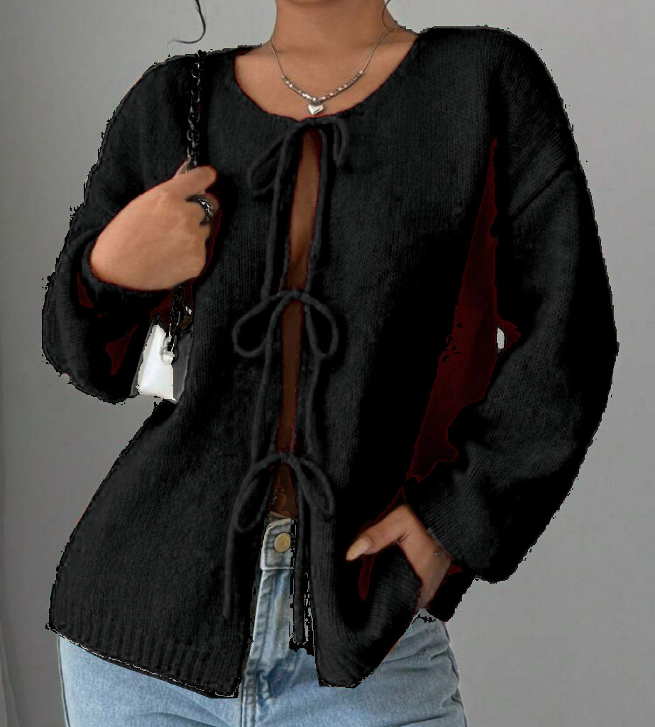Pull en tricot oversize pour femmes avec détail de lacet décoratif Chic und Stil