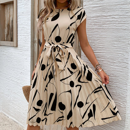 Robe A-ligne plissée pour dames avec impression abstraite et ceinture cintrée Chic und Stil