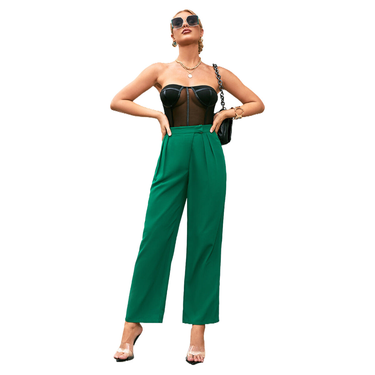 Ladies High Waist Elegant Pants with Chic Pleats and Style