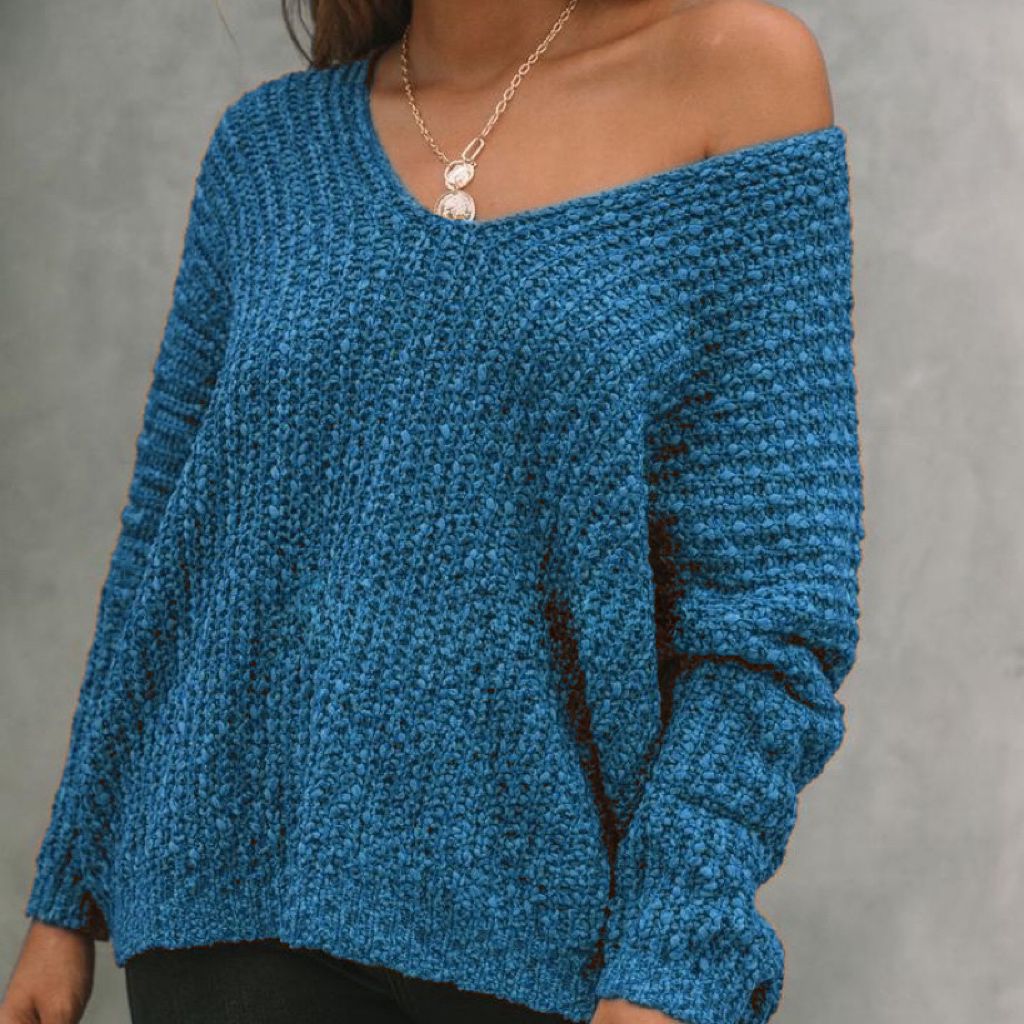 Pull en tricot décontracté pour femmes avec un large décolleté en V et style épaule dénudée Chic und Stil