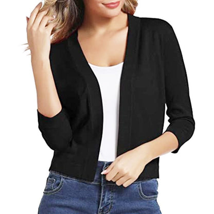 Dames cardigan décontracté avec devant ouvert et manches 3/4 Chic und Stil