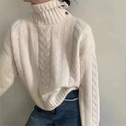 Pull en grosse maille pour femmes avec col haut et détails de bouton Chic und Stil