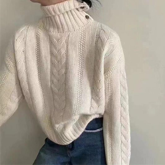 Pull en grosse maille pour femmes avec col haut et détails de bouton Chic und Stil