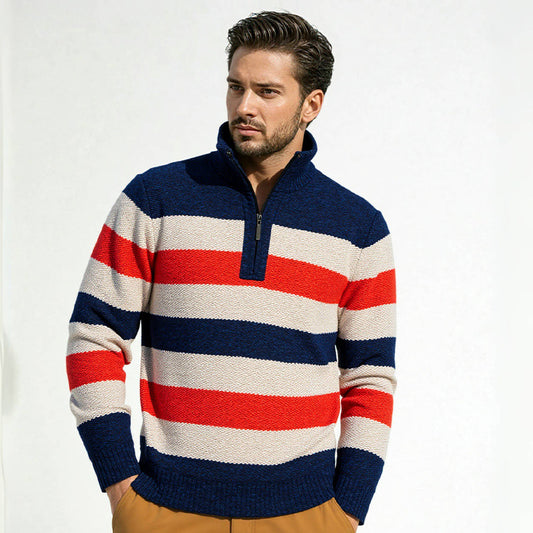 Pull en tricot pour hommes avec col haut et fermeture éclair innovante Chic und Stil