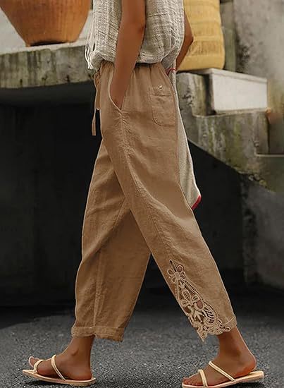 Airy linen trousers for ladies with decorative embroidery Chic and Style