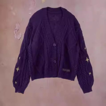 Dames gros tricot cardigan avec des étoiles décoratives Chic und Stil