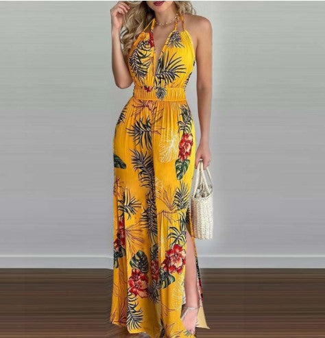 Combinaison halter femme avec jambes larges et fentes latérales Chic und Stil