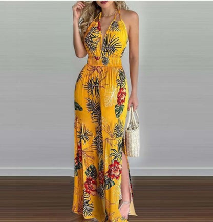 Combinaison halter femme avec jambes larges et fentes latérales Chic und Stil