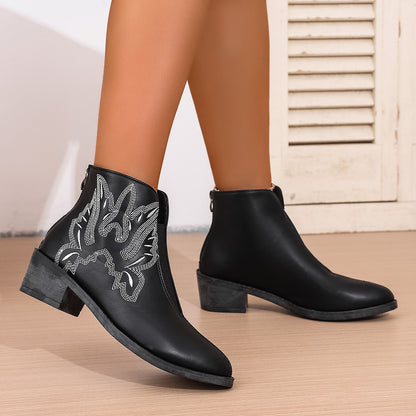 Bottes à cheville élégantes pour dames avec des détails brodés décoratifs et un talon bloc confortable Chic und Stil