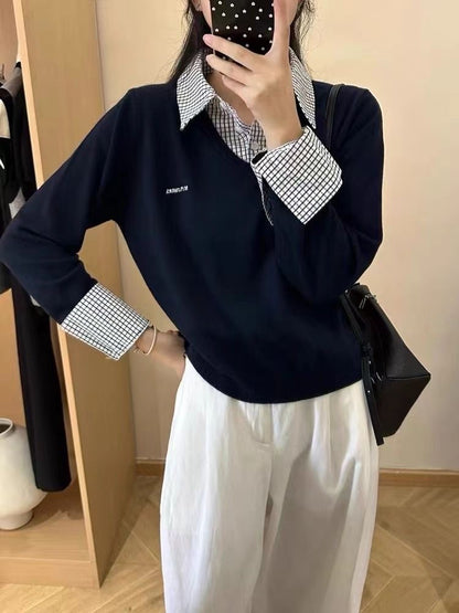 Pull V décontracté pour dames avec col chemise et design original Chic und Stil