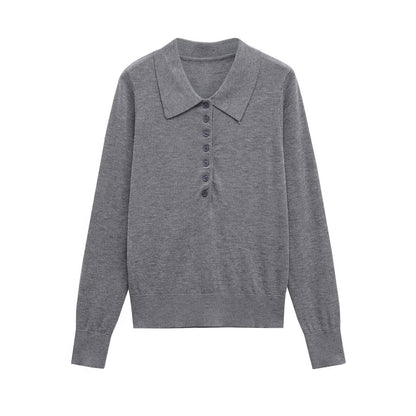 Pull femme à manches longues avec col polo et décolleté boutonnable Chic und Stil