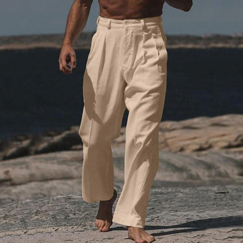 Pantalon en lin élégant pour hommes avec coupe large et grand confort de port Chic und Stil