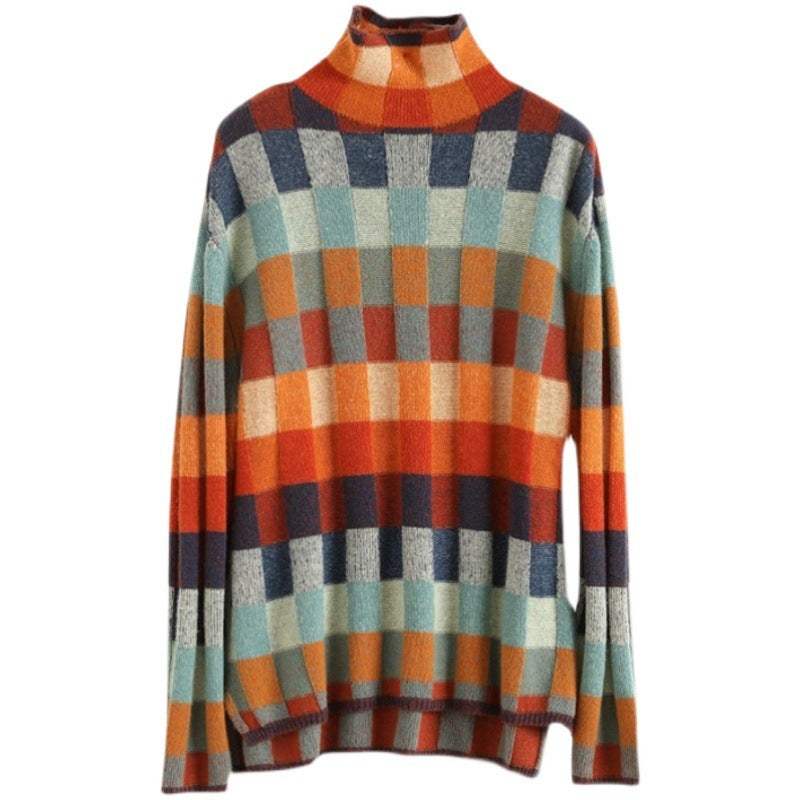 Pull en tricot pour femmes avec un motif à carreaux moderne et un col haut Chic und Stil