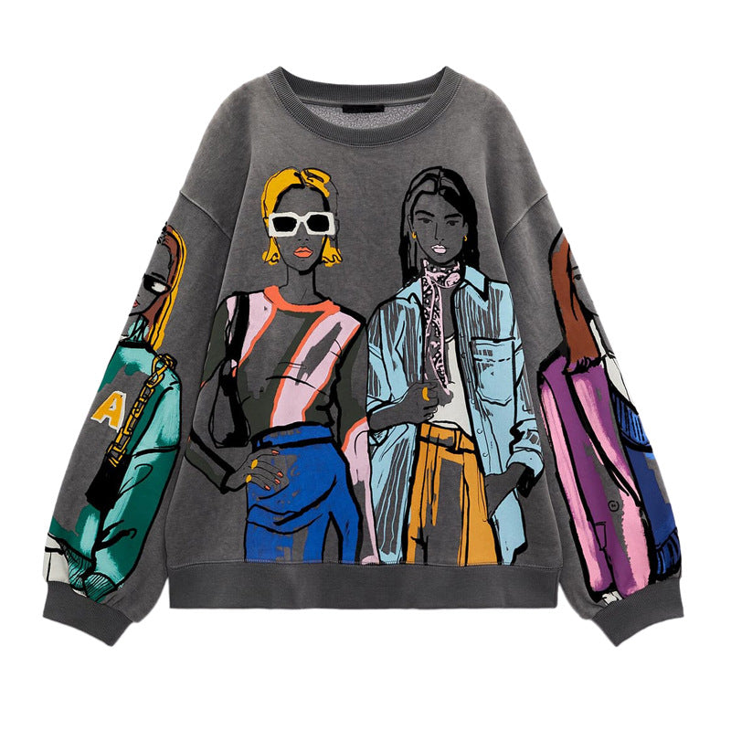 Pull oversized pour femmes avec design d'impression créatif et détails stylés Chic und Stil